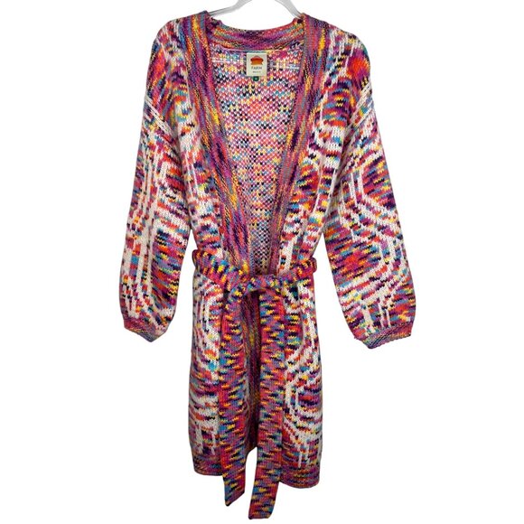Farm Rio Wild Heart Duster Belted Cardigan Sweater Rainbow Size X-Small - Picture 5 of 13